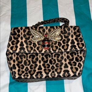 Leopard Print Handbag with Gold Bee Accent
